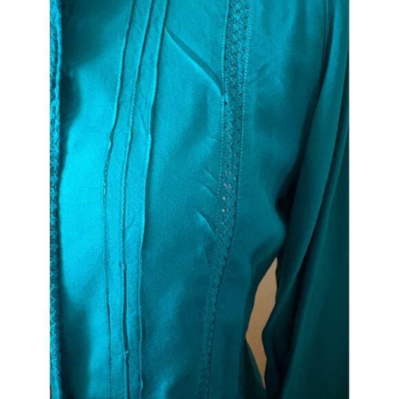 80s VTG Star of India Teal Women's Blouse Peter Pan Collar Boho Cotton Size S - Picture 3 of 6